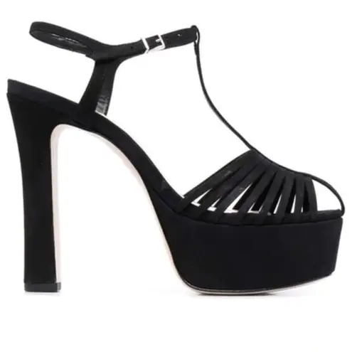 Schutz Roxi Nubuck T-strap Platform Sandals In Black