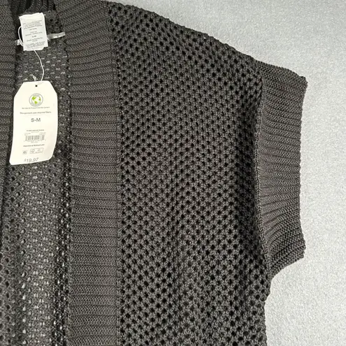 Time and Tru Womens S/M Black Crochet Ruana Open Front Cover Up NWT