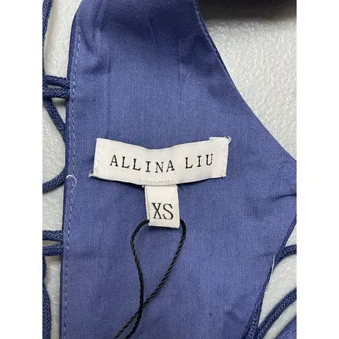 NEW Allina Liu Dashi Blue Sleeveless Lace Square Neck Fit & Flare Mini Dress XS