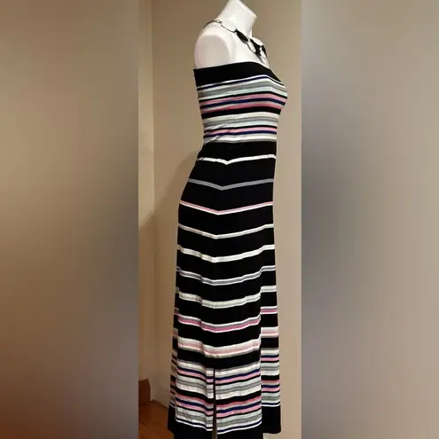 White House | Black Market  strapless Black Multi Color Stripes Slits Both Side SZ