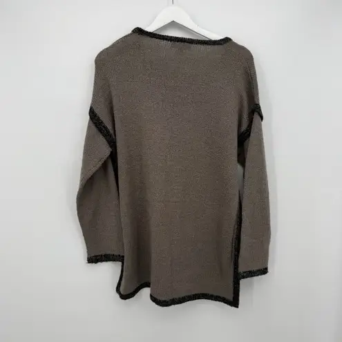 Kaktus Brown Textured Crewneck Sweater Black Boho Size Medium Acrylic Tan