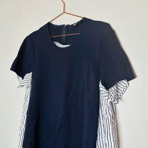 Slate + Willow Maternity Navy Stripe Crepe Pleated Back Shift Dress Size Large