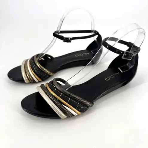 ALDO  Gold Silver Metallic Strappy Women’s Flats Sandals‎ Size 7.5 leather