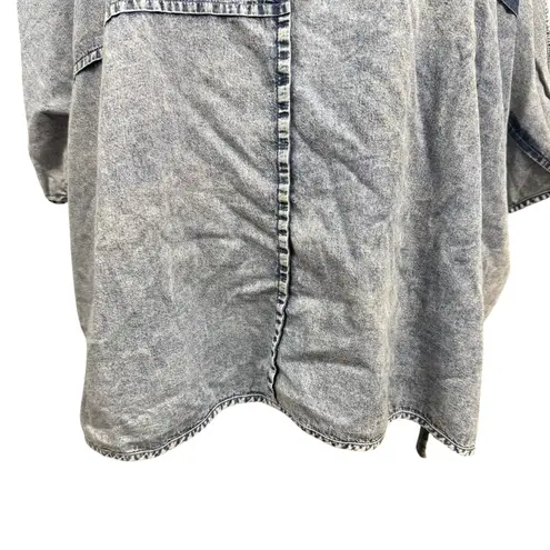 Zenana  3X Blue Acid Wash Cotton Oversized Top Patchwork Seam Detail Pullover