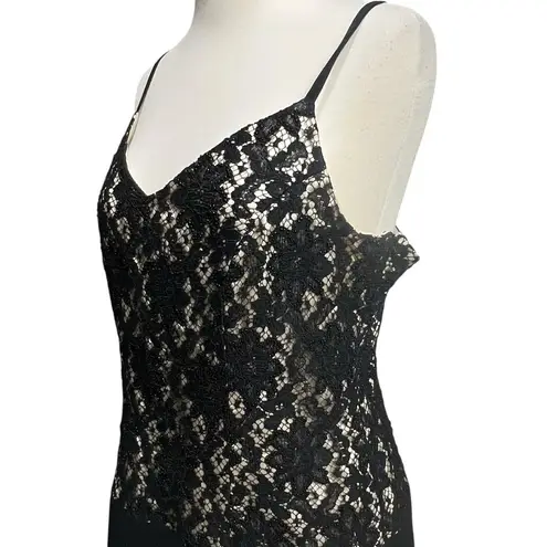 Carole Little Dress 10P Black Beaded Lace Spaghetti Strap Drop Waist Whimsygoth