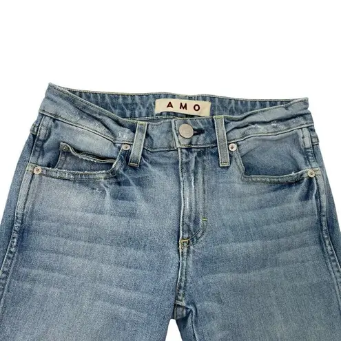AMO Cropped Distressed Raw Hem Skinny Jeans Stretch Denim Light Wash size 25