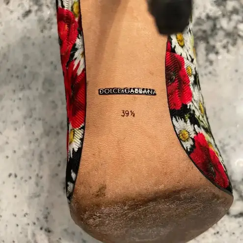 Dolce & Gabbana Pumps Floral Print Crystal Flower High Stiletto Heel Size 39.5