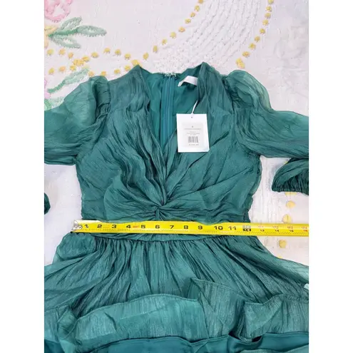 Rachel Parcell Emerald Green Tiered Ruffle Mini Dress Long Sleeve Party 0