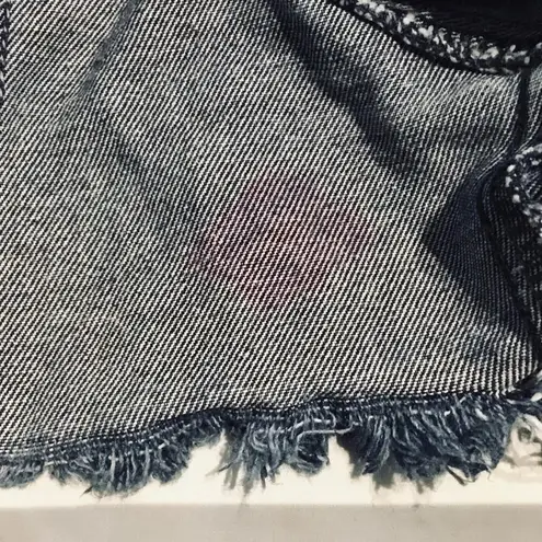 Ultra Short Cropped Raw Hem Denim Jacket Blue Size L