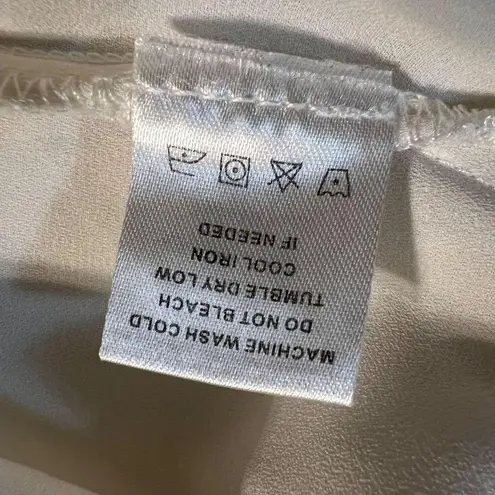 Tacera Womens Blouse Top Roll Tab Sleeves Zip Accent Ivory Light Beige Chiffon