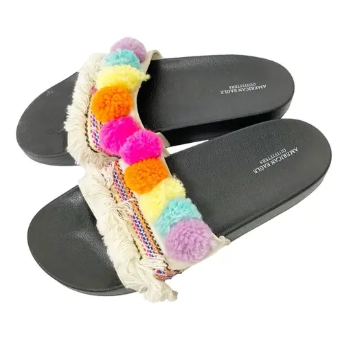 American Eagle  Boho Pom Pom Fringe Slides Sz 10