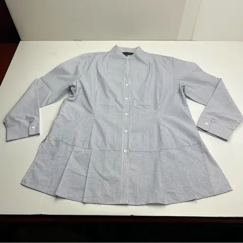 Ming Wang  Pinstripe Peplum Tunic Shirt Blue White Womens Size Large Cotton