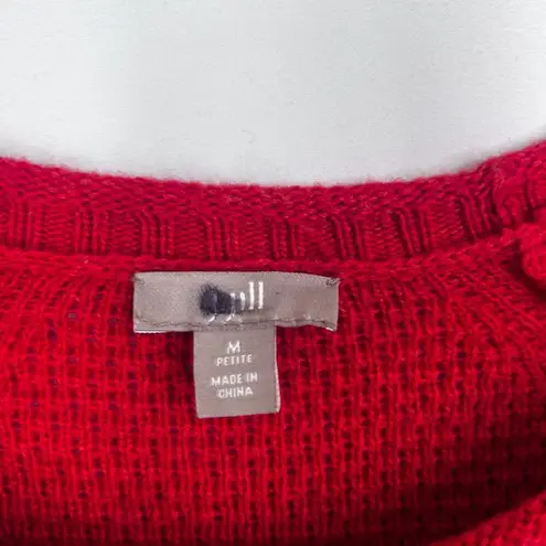 J Jill Bright Red Open Weave Long Sleeve Wool Blend Sweater Shirt Dress Size MP