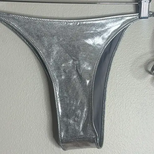 SKIMS metallic swim tie bikini bottom in nickel size XL