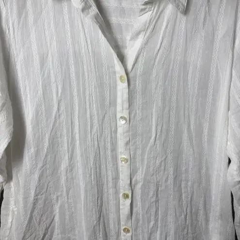 Blue Island White Long Sleeve Gauze Tunic Beach Swim Cover Up Top 100% Cotton M