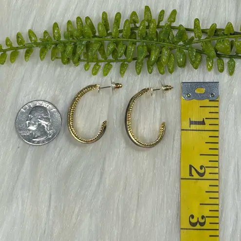 Vintage deep blue sparkles Gold tone hoop Earrings