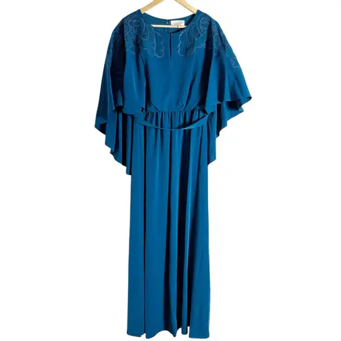 Sachin + Babi Wren Moroccan Blue Cape Embroidered Gown Size 10