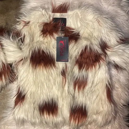 Yoki Nwt  New York Outerwear Collection 100% Vegan Fur Cow Print Fuzzy CoatJacket