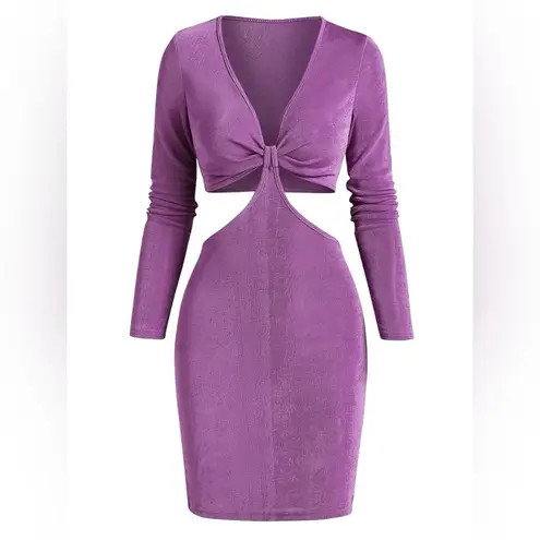 Gab & Kate Orchid Twisted Tie Cut Out Bodycon Mini Dress Sz L Women