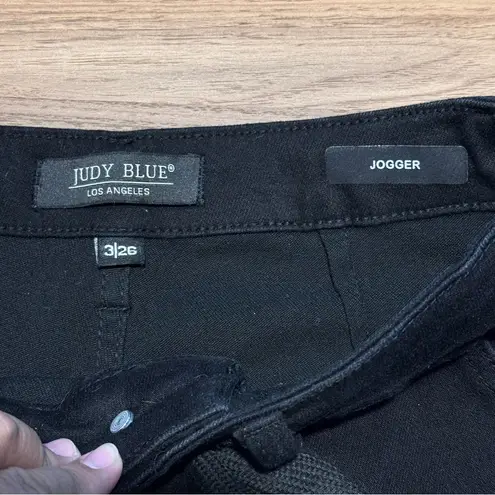 Judy Blue Women's Black High Waisted Double Roll Cuff Jogger Jeans 3/26 Comfy