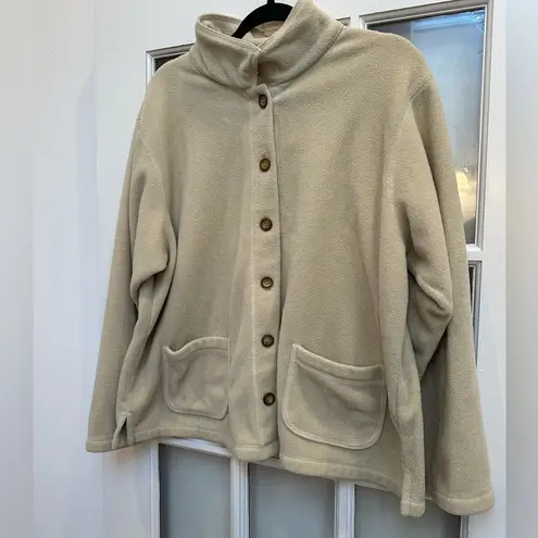 Vintage L.L. Bean Cream Beige Outdoor Fleece Button Down Teddy Jacket Size XL Tan