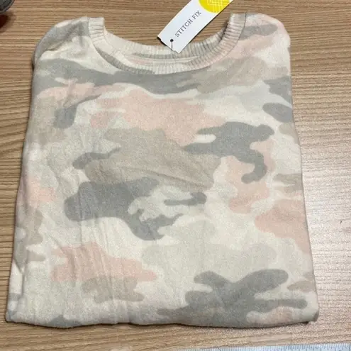 Bixby Nomad Pastel Camouflage Soft Knit Brushed Pleated Sweater L Pink Size L