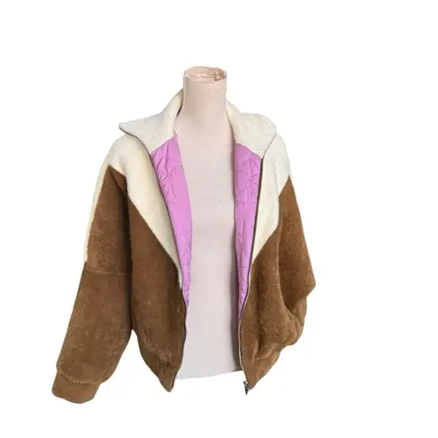 Essentiel Antwerp Graduation Jacket Ecru and brown reversible bomber jacket XS