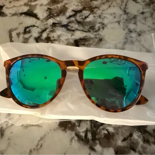 Mirrored Polarized Round Retro Sunglasses Women leopard Frame Green Lens Brown