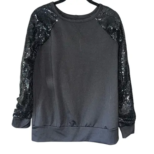 Black Sequin Sleeve Sweatshirt Pullover Party Evening Casual Glam Top A12