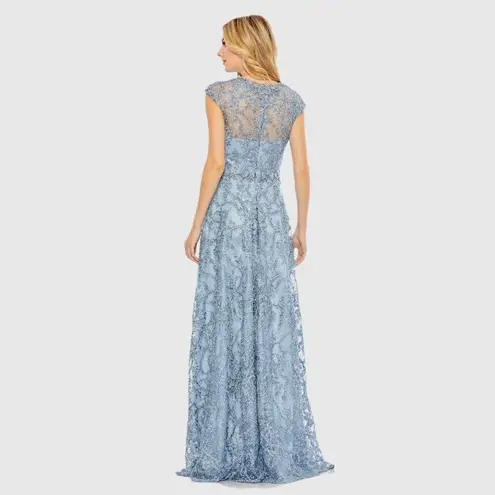 Mac Duggal 79430 Womens Blue Embroidered Cap Sleeve A Line Gown