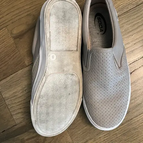 Soda  Slip on shoes.   Size Women’s 8 GUC worn twice.   Grey in color.