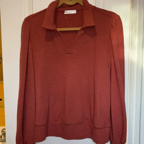 89th & MADISON BRAND DEEP DARK MAUVE COLOR TOP V NECK POP OVER LS TOP SIZE L Pink Size L