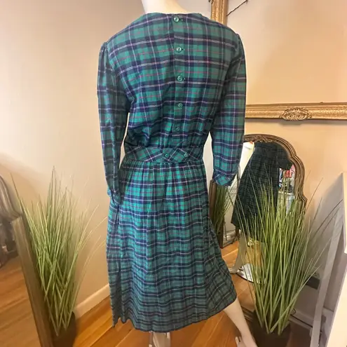 Lanz Originals Tartan Plaid Flannel Dress Size 10 VINTAGE 1980's Blue