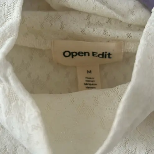 Open Edit  Ivory White Long Sleeve Mock Neck Floral Lace Bodysuit Size Medium