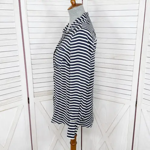 J. Crew Striped Silk Button Up Long Sleeve Shirt Blouse Blue White Small