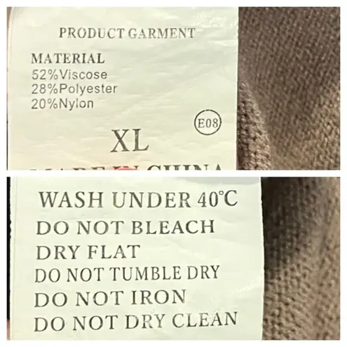 Coordinating 2 Piece Set Sweater Knit Wide Leg Pants Lounge Taupe Women Size XL Tan