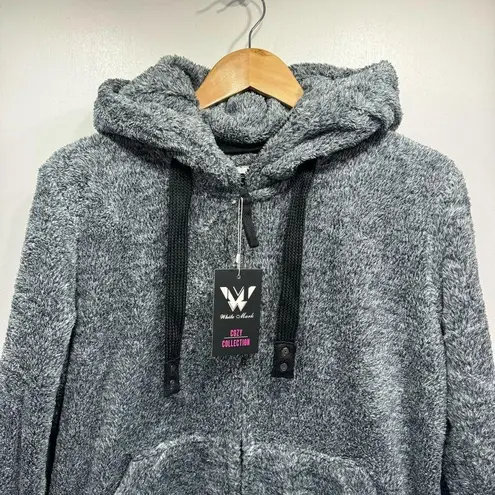 Fuzzy Teddy Fleece Zip Hoodie Jacket Charcoal Gray by White Mark Cozy Collection Size L