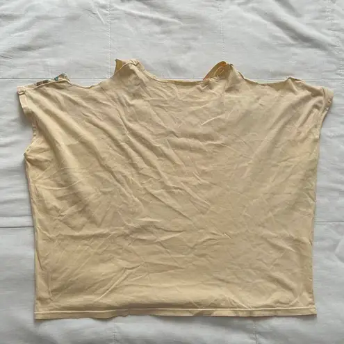 90s euro vintage unique printed cut out sleeve shoulder tee Size small Orange