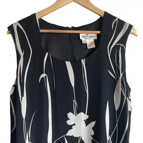 Vintage Cattiva Women Silk Dress 10 Black Abstract Floral Boho Cottagecore Retro