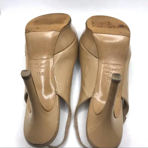 Nicholas Kirkwood BEIGE PATENT LEATHER SLINGBACK PLATFORM STILETTO HEELS (36.5)