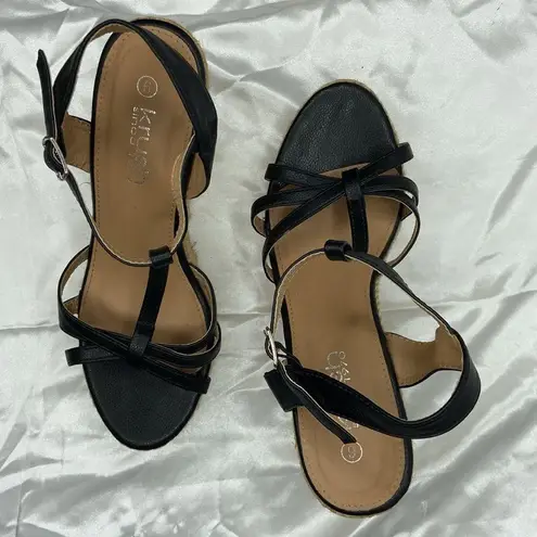 Krush Women’s Black Woven Strappy Open Toe Wedge Platform Sandals Size 6