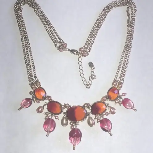 Monet Elegant Orange and Pink Boho Statement Necklace