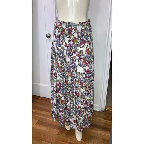 Banana Republic  Size 2 Paisley White Multi Color Pleated Maxi Skirt floral