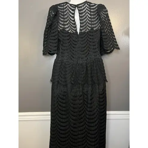 Vintage Kappi Dress Womens Small Black Lace Peplum Midi Cocktail Made USA 80s