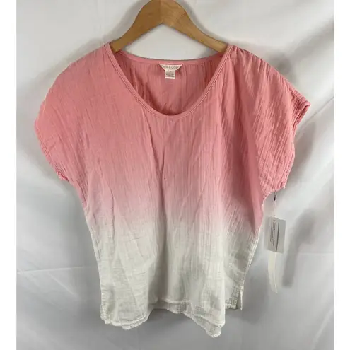 Caslon NWT  Woven V-Neck T-Shirt in Pink Bride Ombre Size Small