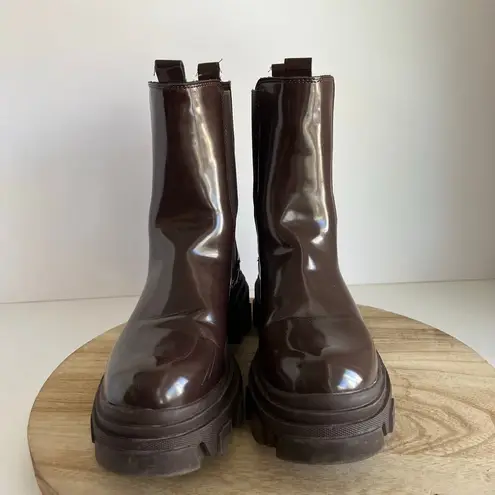 Dream Paris Dream Pairs Chocolate Brown Shiny Water Resistant Chunky Pull on Boots 8.5