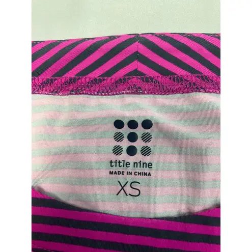 Title Nine Activewear Top Bright Pink with Black Stripes Asymmetrical Zippers XS