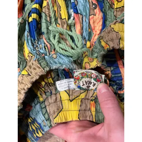 Vintage Karat India Boho Full Skirt Ocean Fish Star Print Cotton Maxi Free Size Green Size undefined