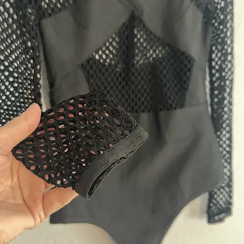 Wow Couture Black Net Bodysuit Long Sleeve Sexy Mesh Bondage Dominant Clubbing