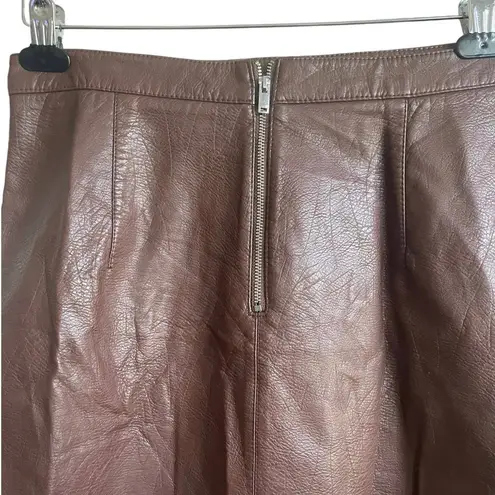 ZARA Skirt Women L Brown A-line Exposed Back Zipper Faux Leather Mini Lined